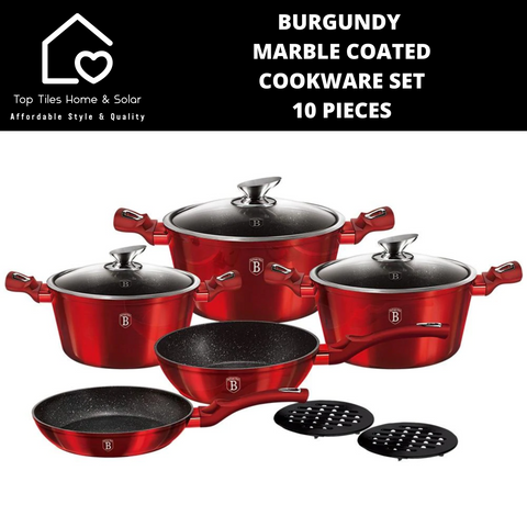 Burgundy Marble Coated Cookware Set - 10 Pieces