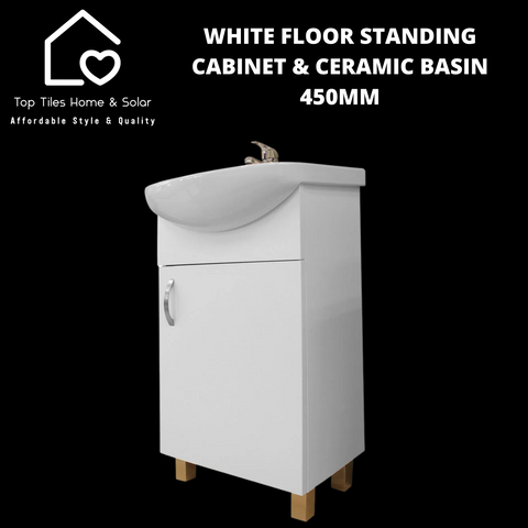 White Floor Standing Cabinet & Ceramic Basin- 450mm