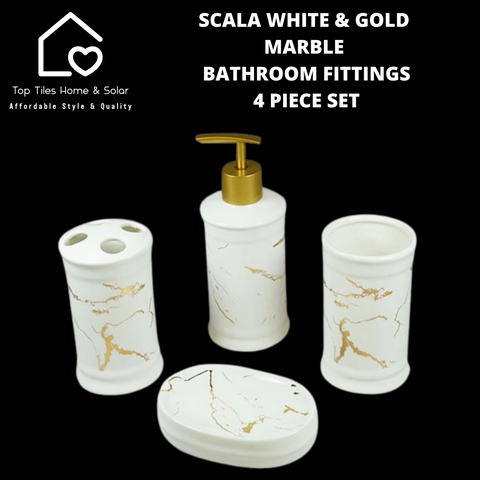 Scala White & Gold Marble Bathroom Fittings - 4 Piece Set