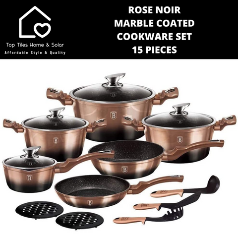 Rose Noir Marble Coated Cookware Set - 15 Pieces