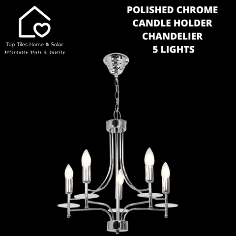 Polished Chrome Candle Holder Chandelier - 5 Lights