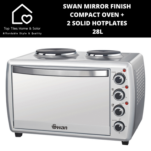 Swan Mirror Finish Compact Oven + 2 Solid Hotplates - 28L