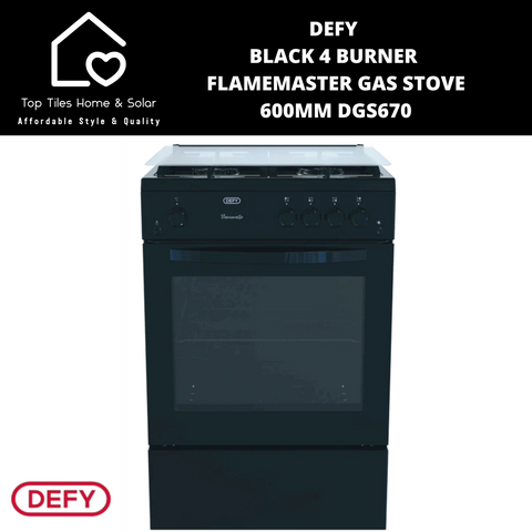 Defy Black 4 Burner FlameMaster Gas Stove - 600mm DGS670