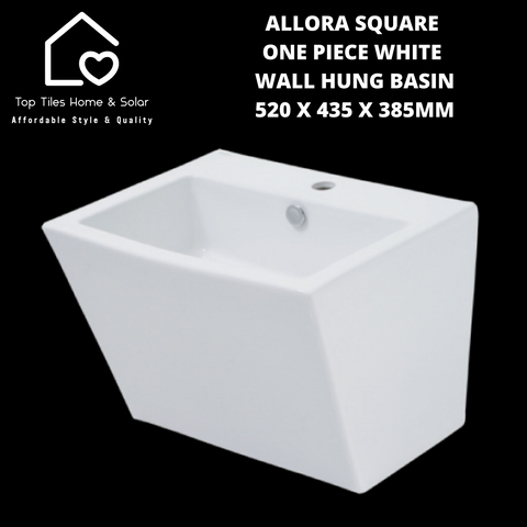 Allora Square One Piece White Wall Hung Basin - 520 x 435 x 385mm