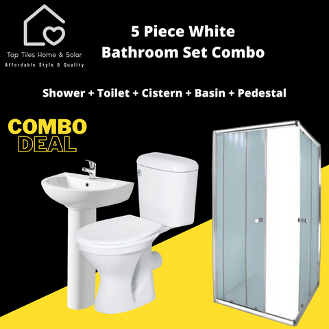 5 Piece White Bathroom Set - Combo