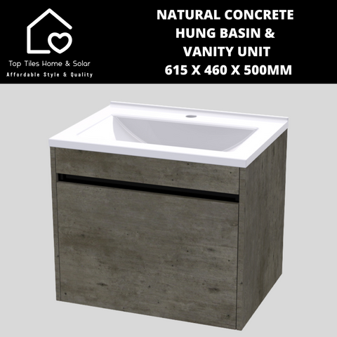 Natural Concrete Wall Hung Basin & Vanity Unit - 615 x 460 x 500mm
