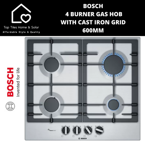 Bosch Series 6 - 4 Burner Gas Hob with Cast Iron Grid- 600mm