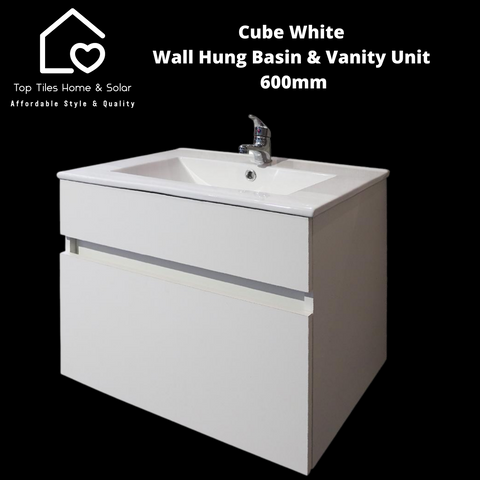 Cube White Wall Hung Basin & Vanity Unit -  600mm