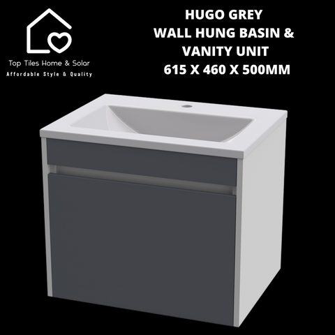 Hugo Grey Wall Hung Basin & Vanity Unit - 615 x 460 x 500mm