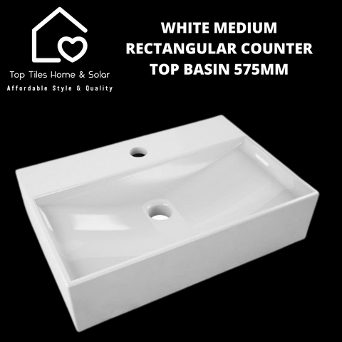 White Medium Rectangular Counter Top Basin - 575mm