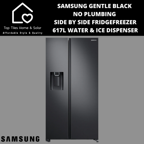 Samsung Gentle Black No Plumbing Side by Side Fridge/Freezer- 617L Water/Ice Dispenser