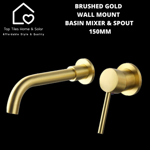 Brushed Gold Wall Mount Basin Mixer With Swivel Spout - 150mm