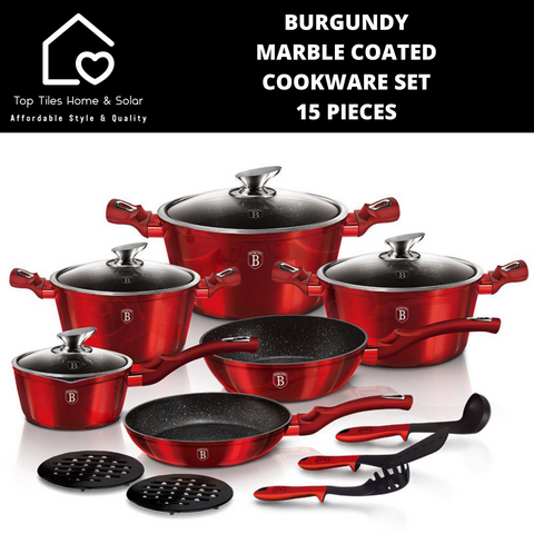 Burgundy Marble Coated Cookware Set - 15 Pieces