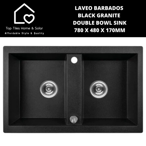 Laveo Barbados Black Granite Double Bowl Sink - 780 x 480 x 170mm