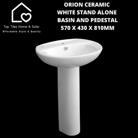 Orion Ceramic White Stand Alone Basin And Pedestal - 570 x 430 x 810mm