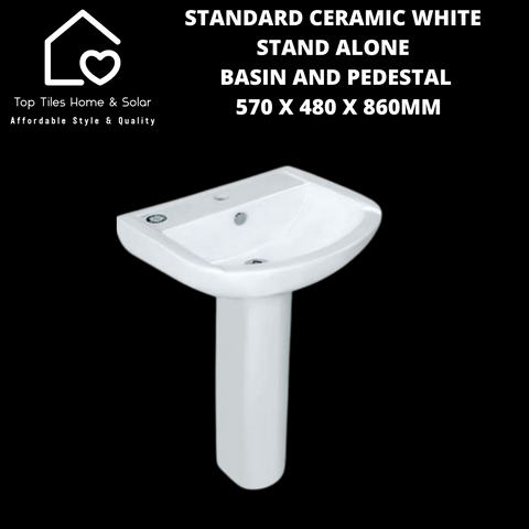 Standard Ceramic White Stand Alone Basin And Pedestal - 570 x 480 x 860mm