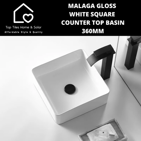 Malaga Gloss White Square Counter Top Basin - 360mm