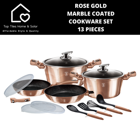 Rose Gold Marble Coated Cookware Set - 13 Pieces