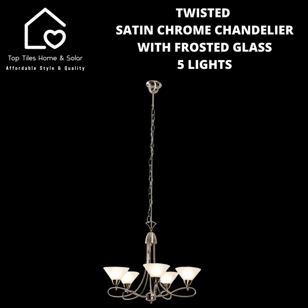 Twisted Satin Chrome Chandelier with Frosted Glass - 5 Lights