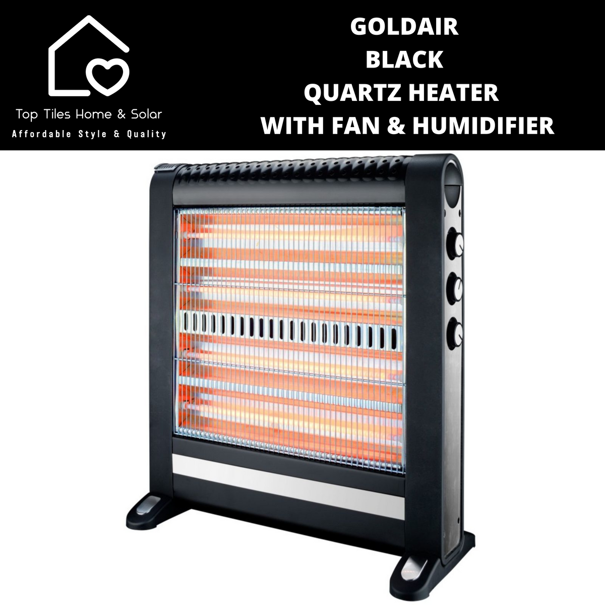 Goldair Black Quartz Heater - With Fan u0026 Humidifier – Top Tiles Home u0026 Solar