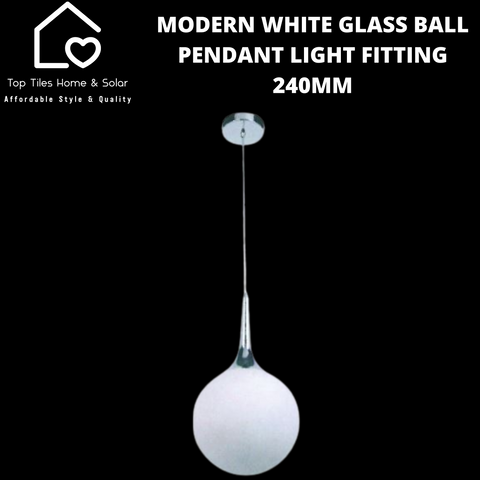Modern White Glass Ball Pendant Light Fitting - 240mm