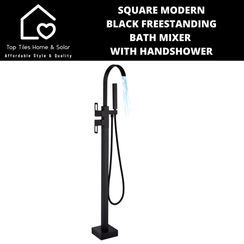 Square Modern Black Freestanding Bath Mixer With Handshower