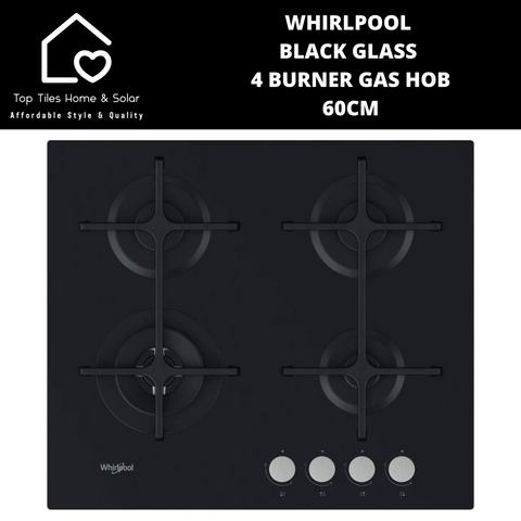 Whirlpool Black Glass 4 Burner Gas Hob - 60cm