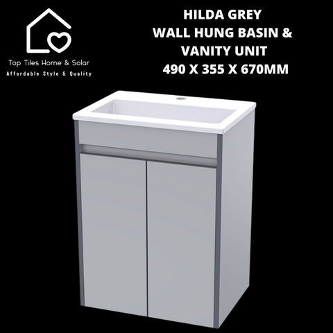 Hilda Grey Wall Hung Basin & Vanity Unit - 490 x 355 x 670mm
