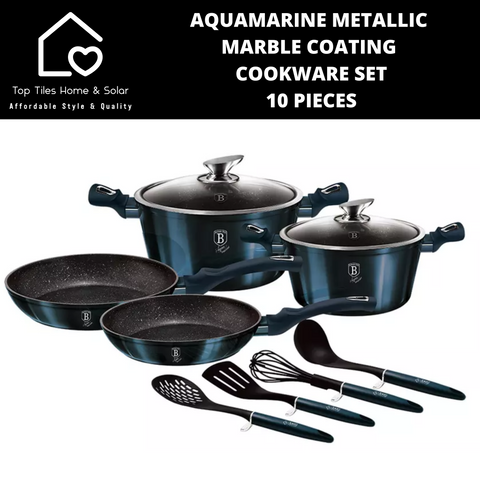 Aquamarine Metallic Marble Coating Cookware Set - 10 Pieces