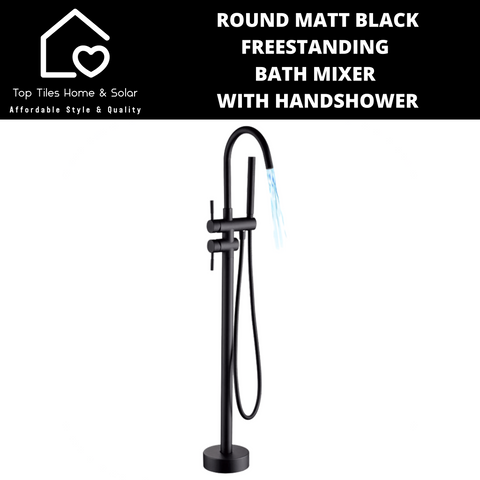 Round Matt Black Freestanding Bath Mixer With Handshower