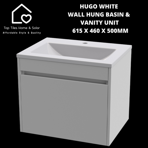 Hugo White Wall Hung Basin & Vanity Unit - 615 x 460 x 500mm