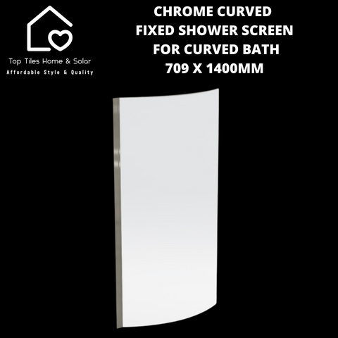 Chrome Curved Fixed Shower Screen For Curved Bath - 709 x 1400mm