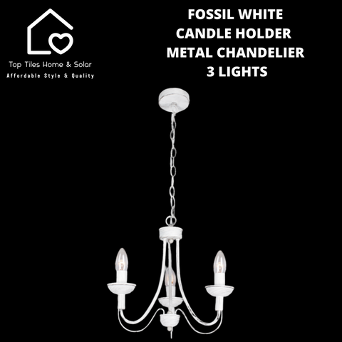 Fossil White Candle Holder Metal Chandelier - 3 Lights