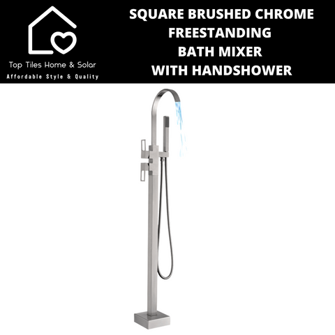 Square Brushed Chrome Freestanding Bath Mixer With Handshower