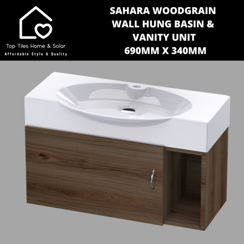 Sahara Woodgrain Wall Hung Basin & Vanity Unit -  690mm x 340mm