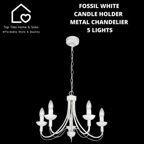 Fossil White Candle Holder Metal Chandelier - 5 Lights