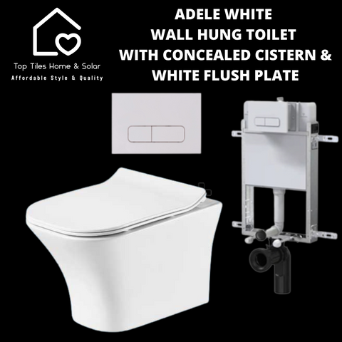 Adele White Wall Hung Toilet with Concealed Cistern & White Flush Plate