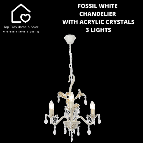 Fossil White Chandelier With Acrylic Crystals - 3 Lights