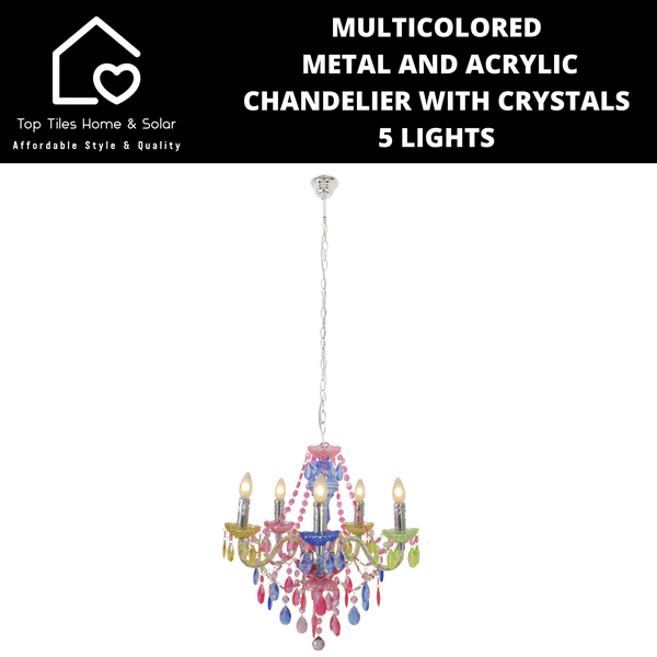 Multicolored Metal And Acrylic Chandelier With Crystals - 5 Lights