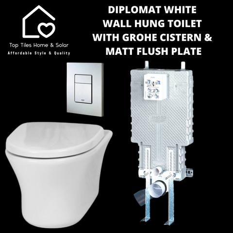 Diplomat White Wall Hung Toilet with Grohe Cistern & Matt Flush Plate