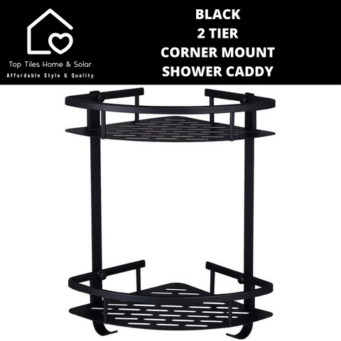 Black 2 Tier Corner Mount Shower Caddy