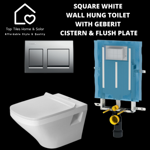 Square White Wall Hung Toilet With Geberit Cistern & Flush Plate
