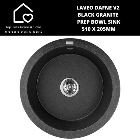 Laveo Dafne V2 Black Granite Prep Bowl Sink - 510 x 205mm