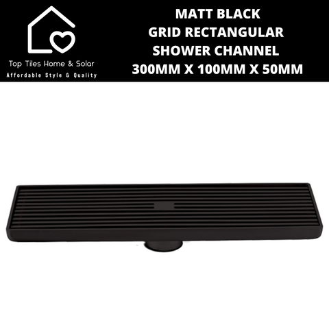 Matt Black Grid Rectangular Shower Channel - 300 x 100 x 50mm