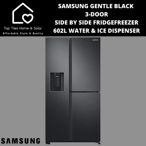 Samsung Gentle Black 3-Door Side by Side Fridge/Freezer- 602L Water/Ice Dispenser