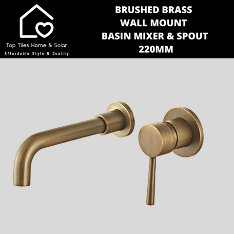 Brushed Brass Wall Mount Basin Mixer & Swivel Spout - 220mm