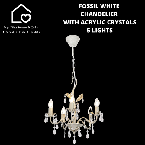 Fossil White Chandelier With Acrylic Crystals - 5 Lights