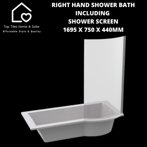 Right Hand Built-in Shower Bath + Glass Screen - 1695 x 750 x 440mm