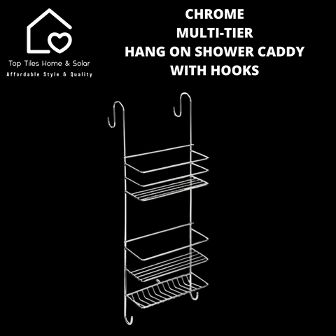 Chrome Multi-Tier Hang On Shower Caddy With Hooks