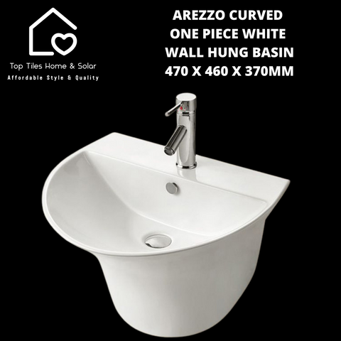 Arezzo Curved One Piece White Wall Hung Basin - 470 x 460 x 370mm